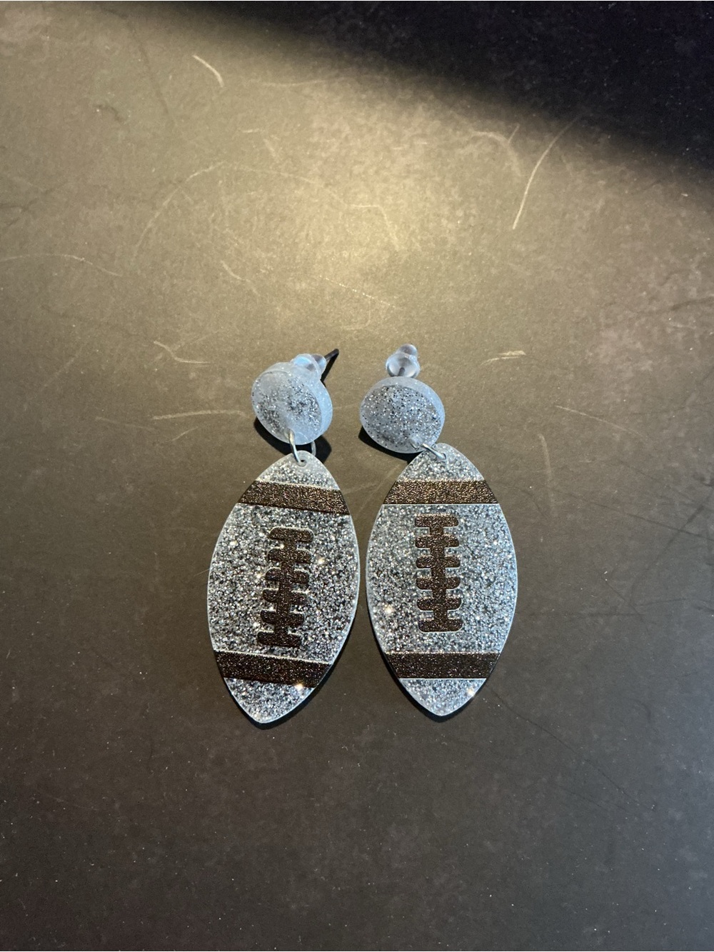 Silver Glitter Football Earrings